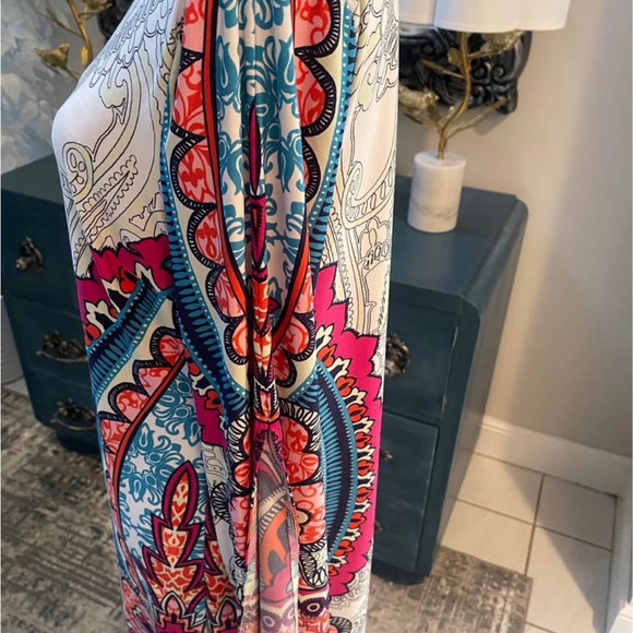 Chico's Multicolor Paisley Split/Bell Sleeve Dress Women’s Lg 12 soft stretchy - Picture 3 of 10